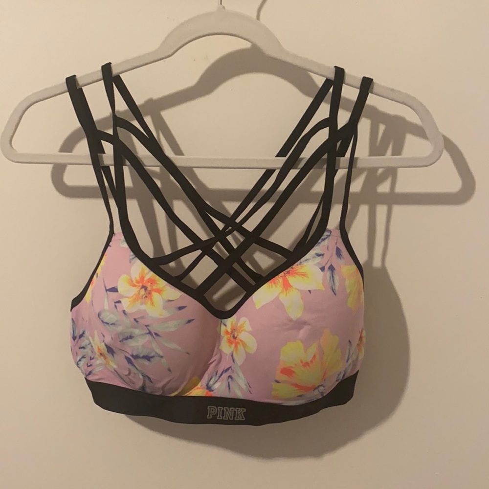 PINK VS floral padded sport bra, Size L
